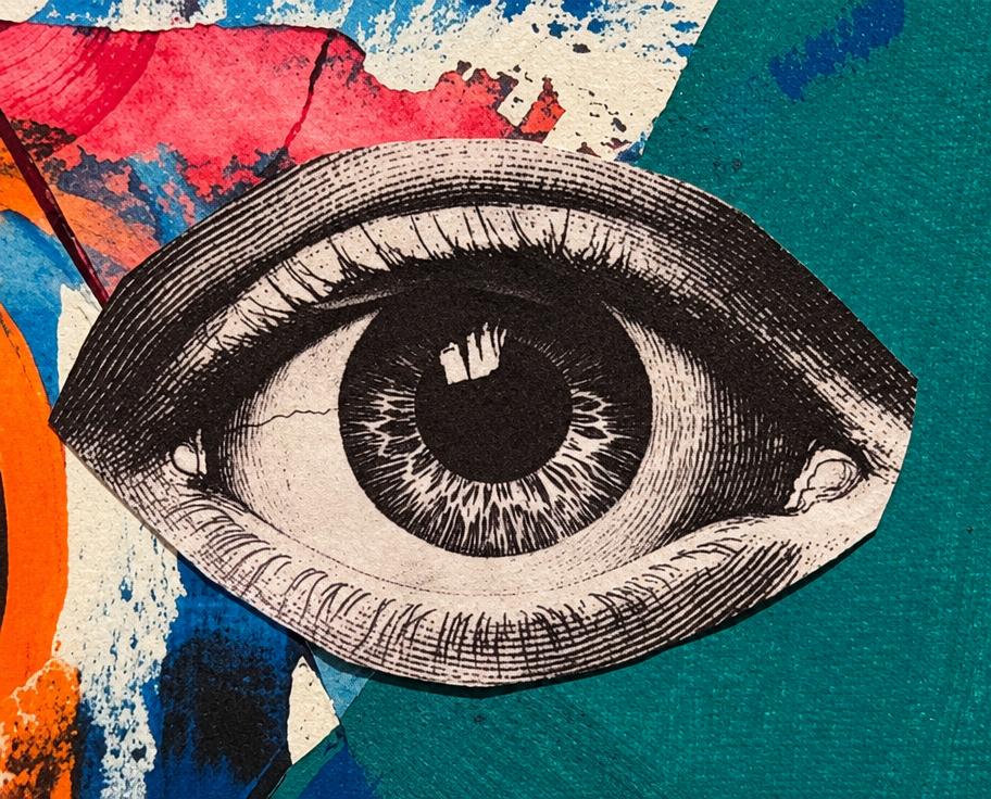 Detail of The Witness — the engraved eye