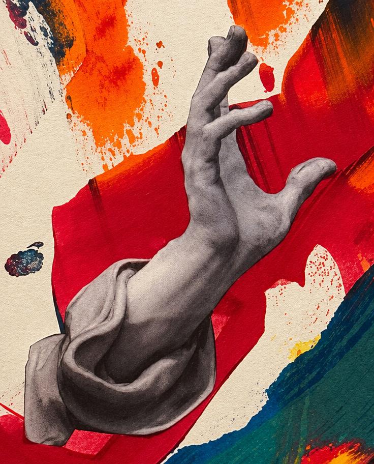 Detail of The Witness — the reaching hand